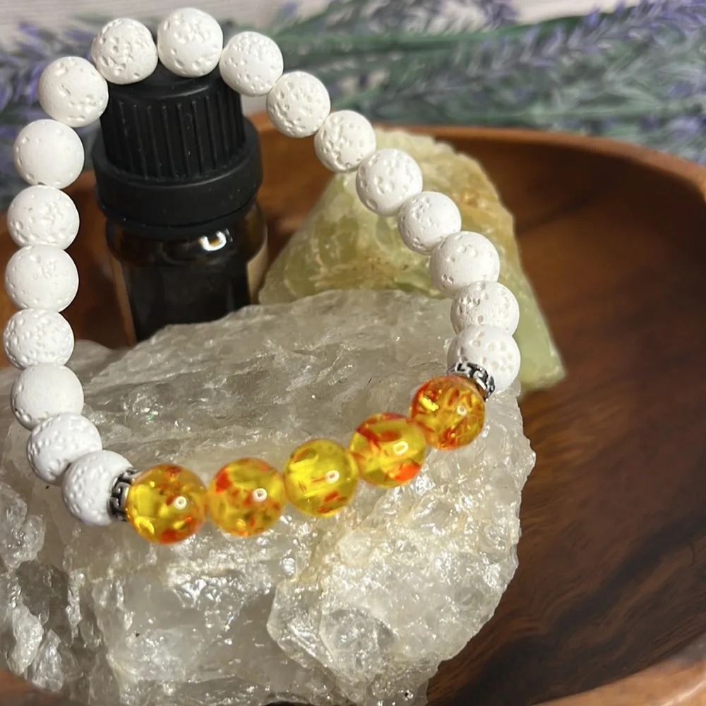 NEW Amber Essential Oil Diffuser Bracelet White Natural Lava Stone